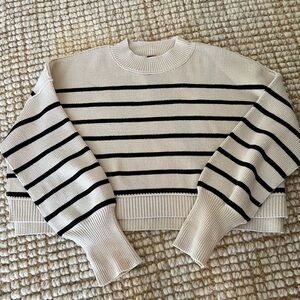 Free People NWT Stripe Easy Street Crop Sweater Ivory Medium Boho New